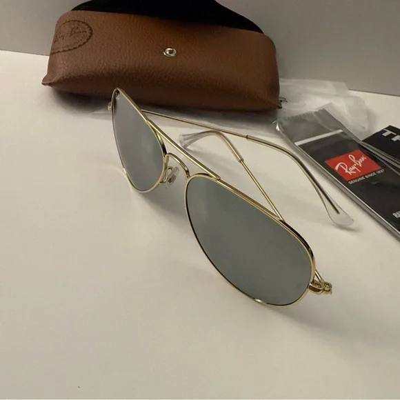 Ray-Ban Aviator Sunglasses RB3026 58-14mm Gold/Silver Mirror Lens 001/30 Unisex - Picture 16 of 17